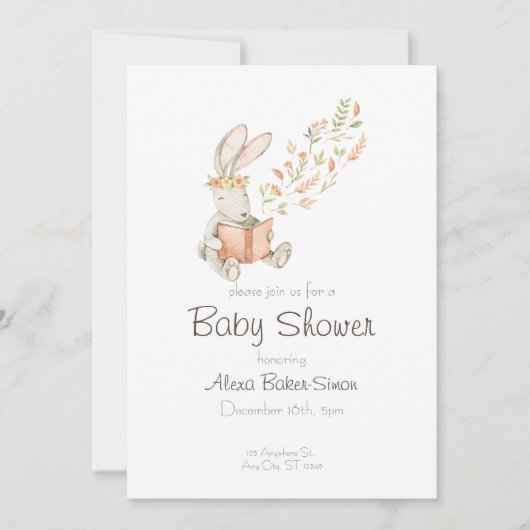 Babydusche in Aquarell mit Babybunny Einladung (Vorderseite)