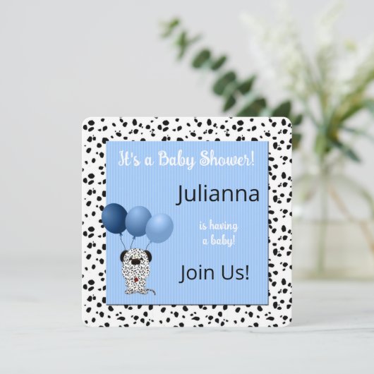 Babydusche in Blue Dalmatiner Print Einladung (Stehend Vorderseite)