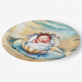 Babydusche in Braun und Blau Pappteller (Schrägansicht)