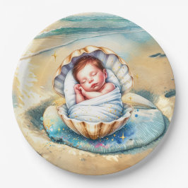 Babydusche in Braun und Blau Pappteller