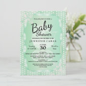 Babydusche in einem eleganten Minzgrün und Weiß Einladung (Stehend Vorderseite)