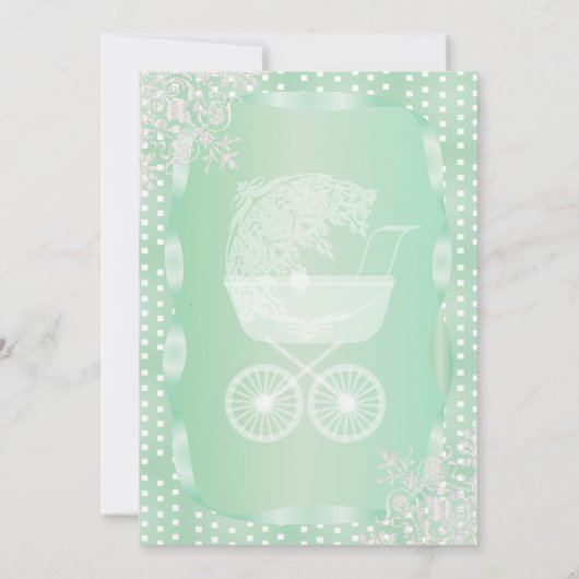 Babydusche in einem eleganten Minzgrün und Weiß Einladung (Rückseite)