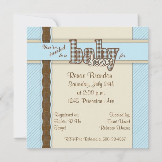 Babydusche in Karierten Einladung (Vorderseite)