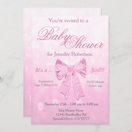 Babydusche in Rosa und Weiß Einladung (Vorne/Hinten)