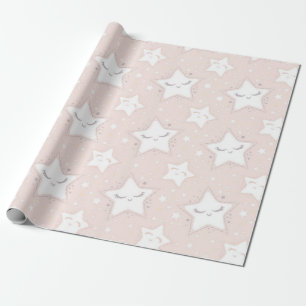Babydusche in Rosa und Weiß Stars Geschenkpapier