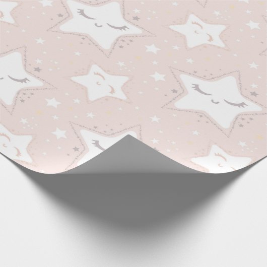 Babydusche in Rosa und Weiß Stars Geschenkpapier (Ecke)