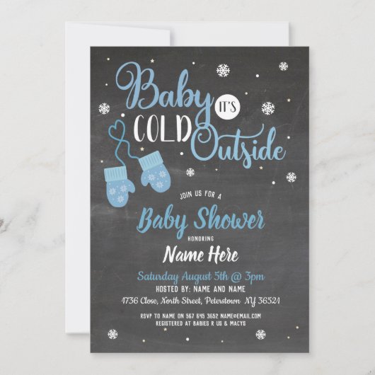 Babydusche Invite Baby Es ist kalt draußen blau Einladung (Vorderseite)