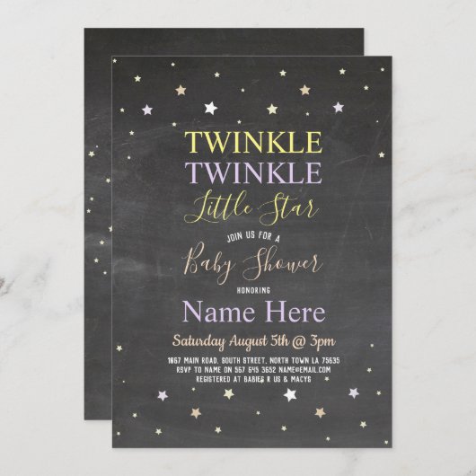 Babydusche Invite Twinkle Twinkle Star Chalk Einladung (Vorne/Hinten)
