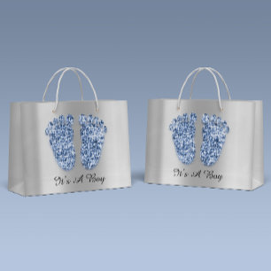Babydusche ist ein Boy Blue Navy Silver Große Geschenktüte