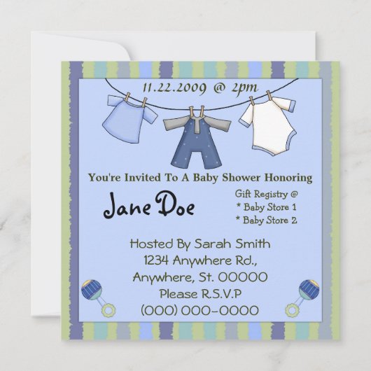 Babydusche Junge Dekorative Gestaltung Einladung (Rückseite)