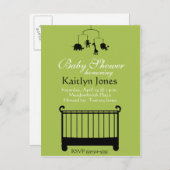 Babydusche - Junge, Kinderkrippe mit Handy Einladungspostkarte (Vorne/Hinten)