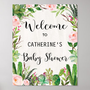 Babydusche Kaktus Begrüßungszeichen Sukkuläres Pla Poster