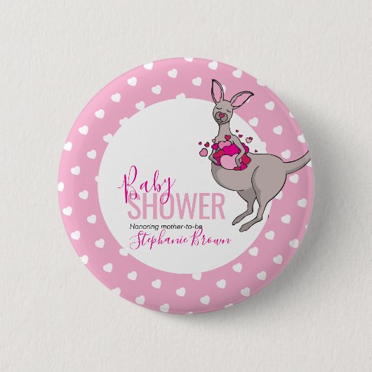Babydusche Kangaroo-Beutel voll von rosa Herzen Button (Vorderseite)
