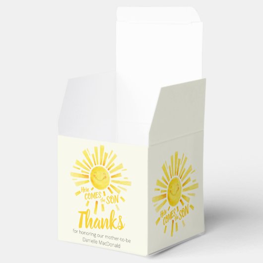 Babydusche kommt hier die Sonne gelb danke Geschenkschachtel (Geöffnet)