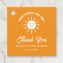 Babydusche kommt hier die sonnige Orange White Geschenkanhänger