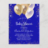 Babydusche königsblaue Goldballons Glitzern Einladungspostkarte (Vorderseite)