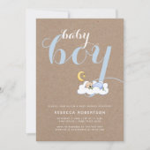 Babydusche Kraftpapiertypografie blau Einladung (Vorderseite)