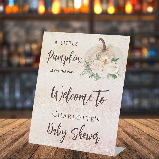 Babydusche Kürbis auf dem Weg Creme Begrüßung Sockelschild