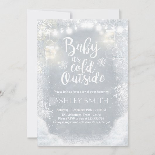 Babydusche lädt Baby im Winter ein Einladung (Vorderseite)