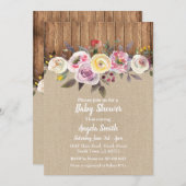 Babydusche lädt Burlap Wood Floral Rustikales Part Einladung (Vorne/Hinten)