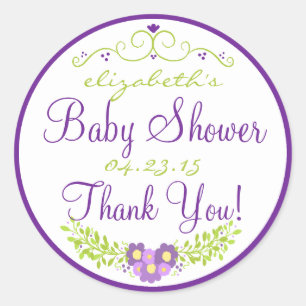 Babydusche Lila Floral Vielen Dank Runder Aufkleber