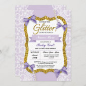 Babydusche Lila Gold Lace Glitzer Bow Girl Einladung (Vorne/Hinten)