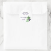 Babydusche Lila grüne Sukkulente Runder Aufkleber (Tasche)
