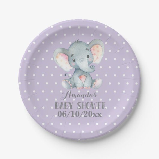 Babydusche Lila Papierplatte Pappteller (Vorderseite)