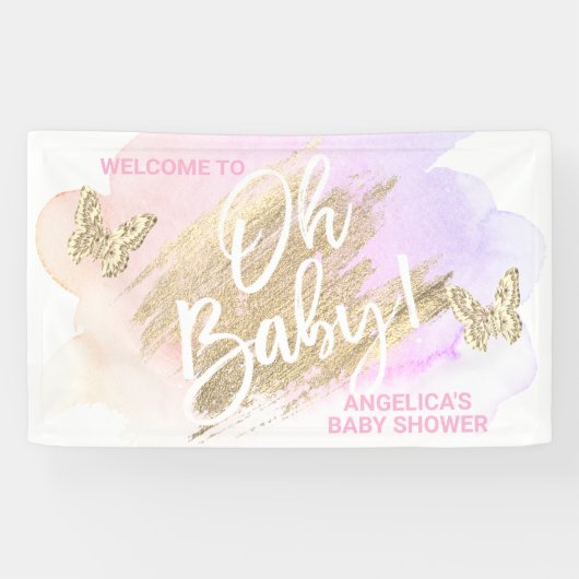 Babydusche Lila Pink Gold Wasserfarbe Banner (Horizontal)