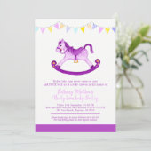 Babydusche lila Rockpferd Baby Einladung (Stehend Vorderseite)