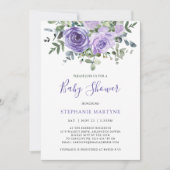 Babydusche Lila Rose Botanisch Einladung (Vorderseite)