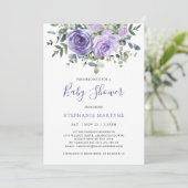 Babydusche Lila Rose Botanisch Einladung (Stehend Vorderseite)