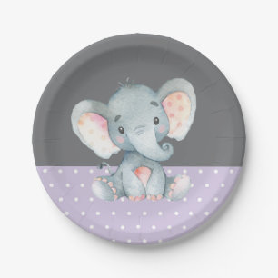 Babydusche Lila und grau Pappteller