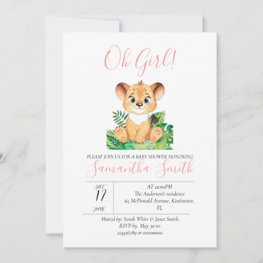 Babydusche Löwe Jungle Wasserfarbe Einladung (Vorderseite)