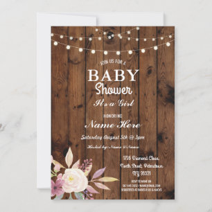Babydusche Mädchen Blumenholz Lichter Rustikale Ei Einladung