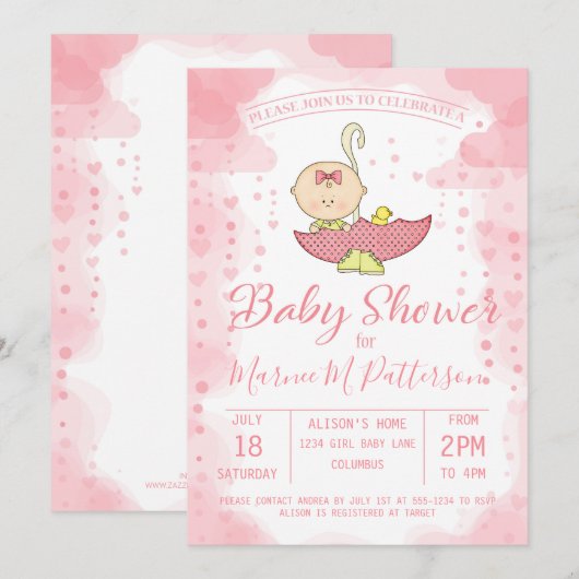 Babydusche Mädchen - Einladung (Vorne/Hinten)