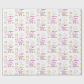 Babydusche Mädchen Pink Bassinet Name und Text hin Geschenkpapier (Flach)