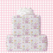 Babydusche Mädchen Pink Bassinet Name und Text hin Geschenkpapier