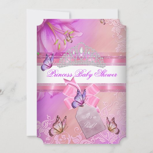 Babydusche Mädchen Pink Lila Prinzessin Butterfly  Einladung (Vorderseite)