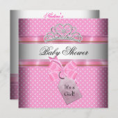 Babydusche Mädchen Pink White Spot Princess Einladung (Vorne/Hinten)