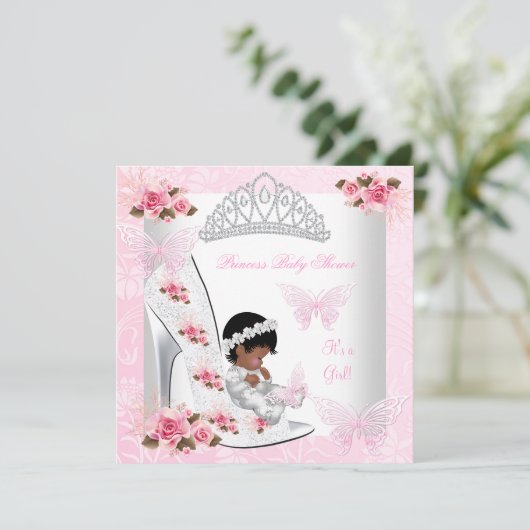 Babydusche Mädchen Prinzessin Schmetterlingsschuh Einladung (Stehend Vorderseite)