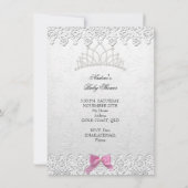 Babydusche Mädchen Weiß rosa Prinzessin Damask 2 Einladung (Rückseite)