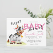Babydusche, Mädchenkuh Rosa Einladung (Stehend Vorderseite)