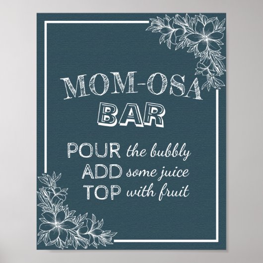 Babydusche MAMA-OSA BAR Zeichen Blau & Weiße Blume Poster (Vorne)