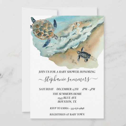 Babydusche Meeresschildkröte Wasserfarbe Einladung (Vorderseite)