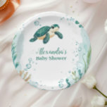 Babydusche Meeresschildkröte Wasserfarbe Pappteller<br><div class="desc">Set segelt mit unserem Whale Under the Sea Paper Tellern in ein wahres Ozeanabenteuer. Mit einer ruhigen Aquarellillustrierung eines spielerischen Wals, der durch sanfte Meereswellen schwimmt, umgeben von sanften Meereslebewesen wie Seestern, Seepferden und Korallen, bringen diese Teller eine Touch nautischer Eleganz in Ihre Babydusche. Diese Teller sind perfekt für Kuchen,...</div>