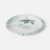 Babydusche Meeresschildkröte Wasserfarbe Pappteller (Schrägansicht)