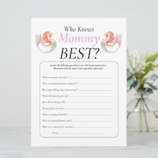 Babydusche Meerjungfrau kennt Mami Einladung (Stehend Vorderseite)