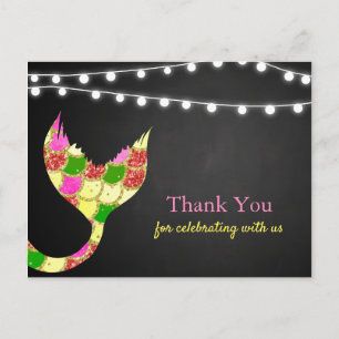 Babydusche Mermaid Schwanz Glitzer   Danke Postkarte