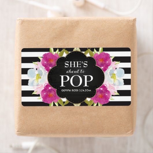 Babydusche Mini Champagner Etikett Schwarze Streif (Insitu)